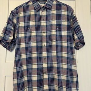 Men’s Tommy Bahama Short Sleeve Blue Plaid Silk Blend Shirt Size M